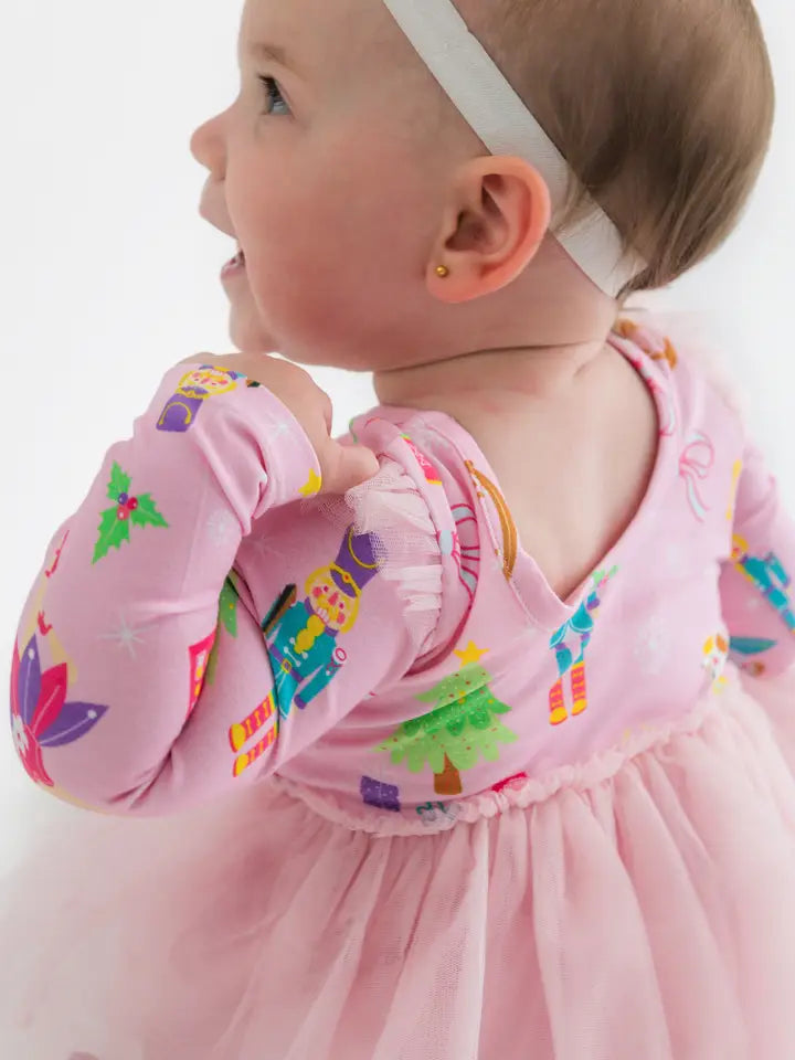 Baby Girls Sugarplum Dreams Flutter Tulle Long Sleeve Twirl Romper - Brazos Avenue Market 
