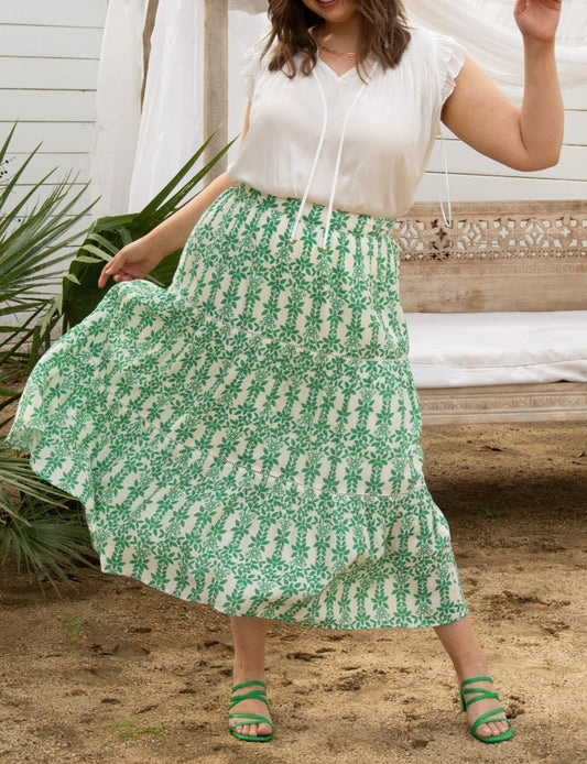 Green Floral Midi Skirt