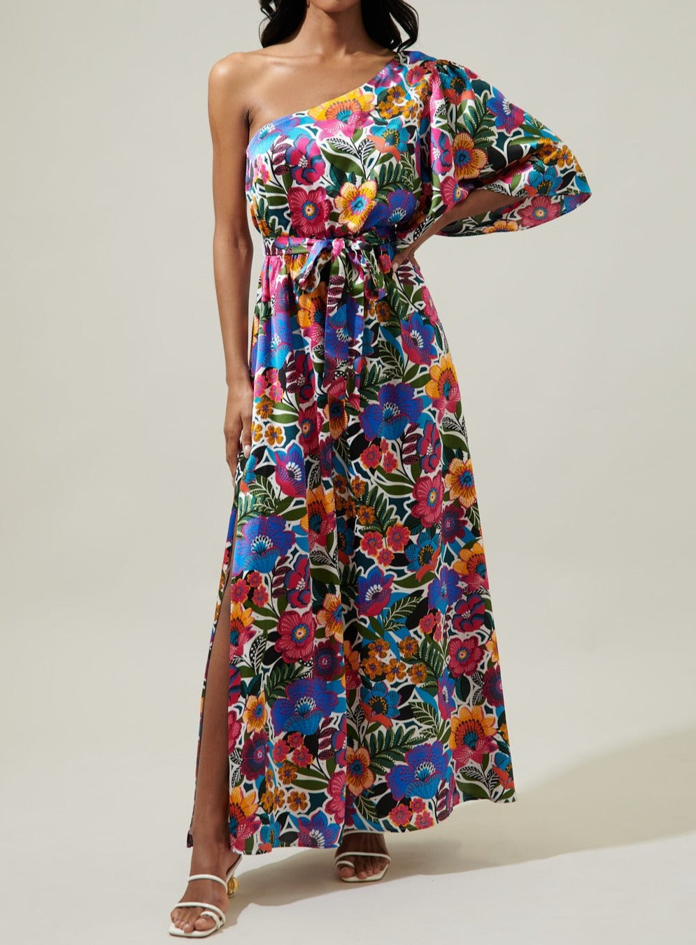 One Shoulder Satin Maxi Dress - Brazos Avenue Market 