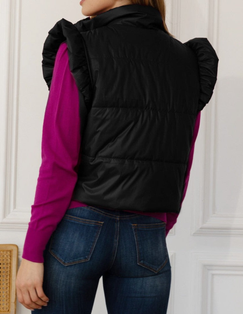 Puffer Vest with Shoulder Ruffle