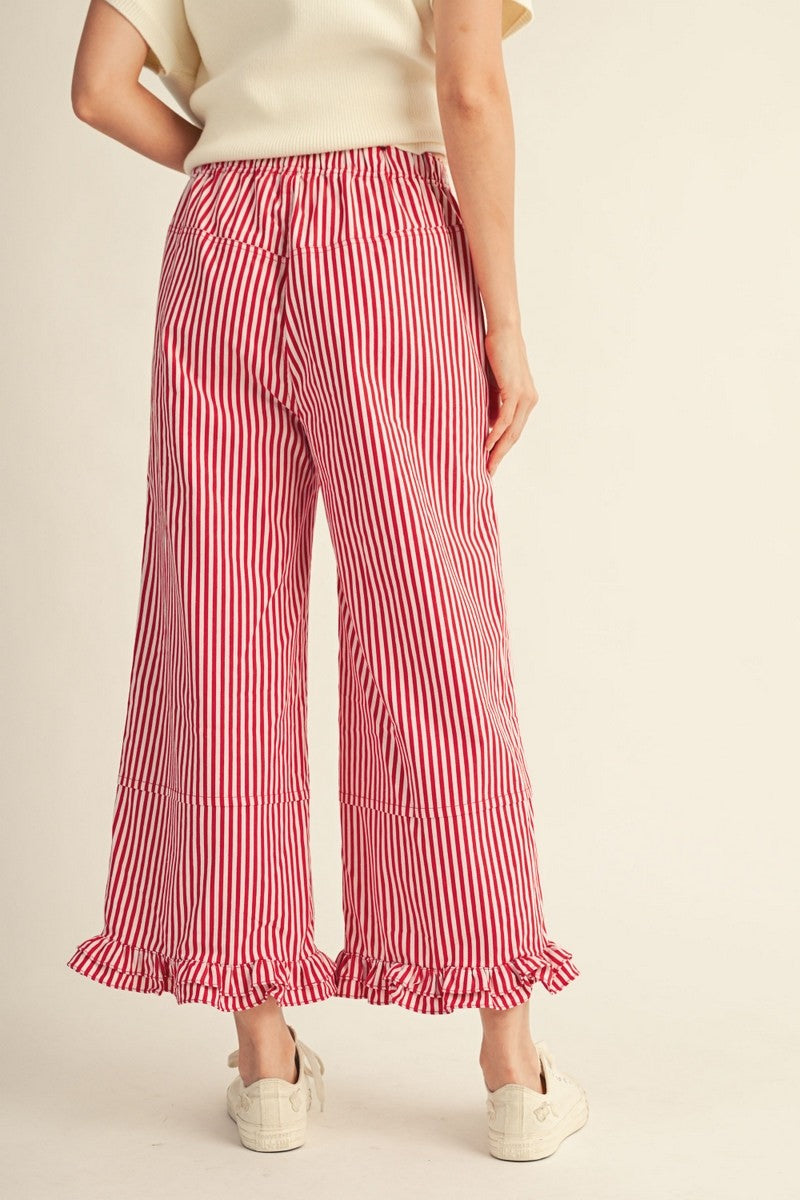 Ruffle Hem Accent Stripe Casual Pants