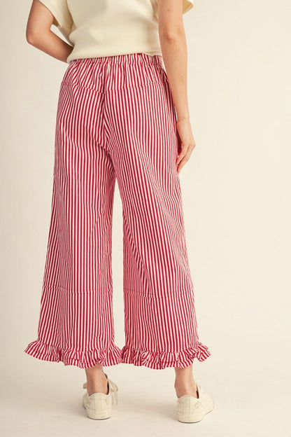 Ruffle Hem Accent Stripe Casual Pants