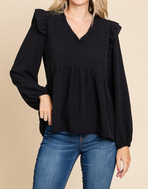 Solid Bubble Sleeves Baby Doll Top