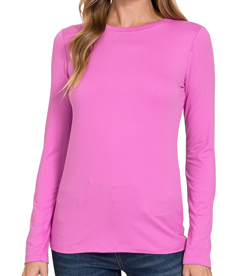 Brushed Microfiber Long Sleeve Round Neck Tee
