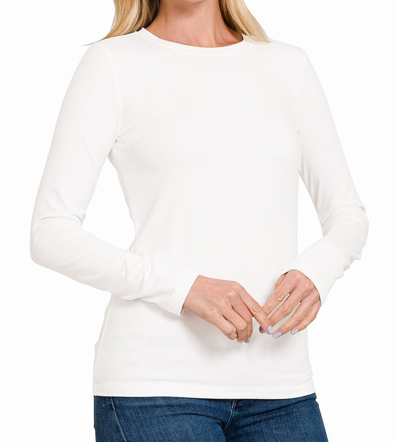 Brushed Microfiber Long Sleeve Round Neck Tee - Brazos Avenue Market 