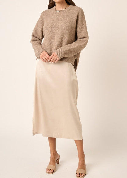 Ivory Satin Midi Skirt