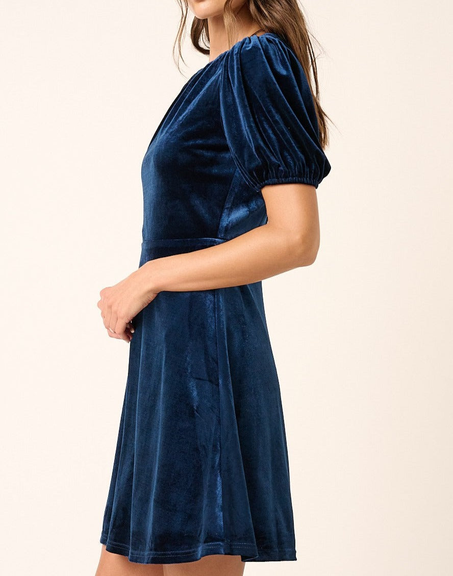 Midnight Blue Velvet Mini Dress - Brazos Avenue Market 