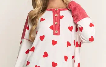 Heart Print Long Sleeve Top - Brazos Avenue Market 