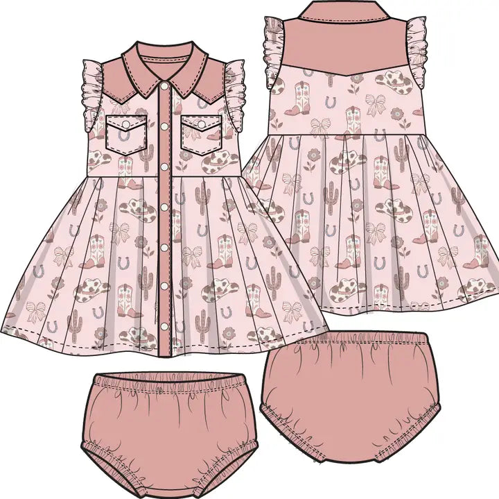 Cowgirl Boots and Bows - Western Pearl Snap Dress & Bloomer