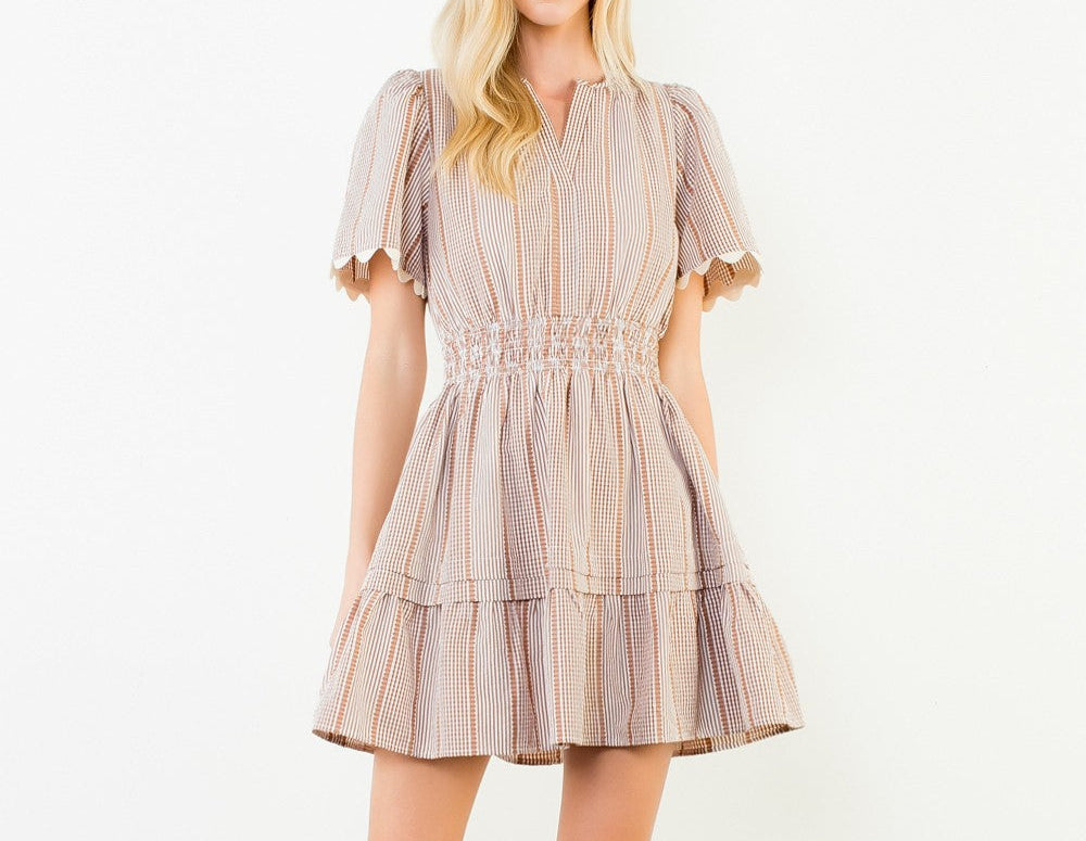 Short Sleeve Striped V-neck Dress - Brazos Avenue Market 