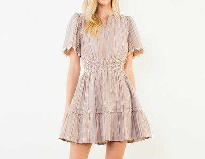 Short Sleeve Striped V-neck Dress - Brazos Avenue Market 