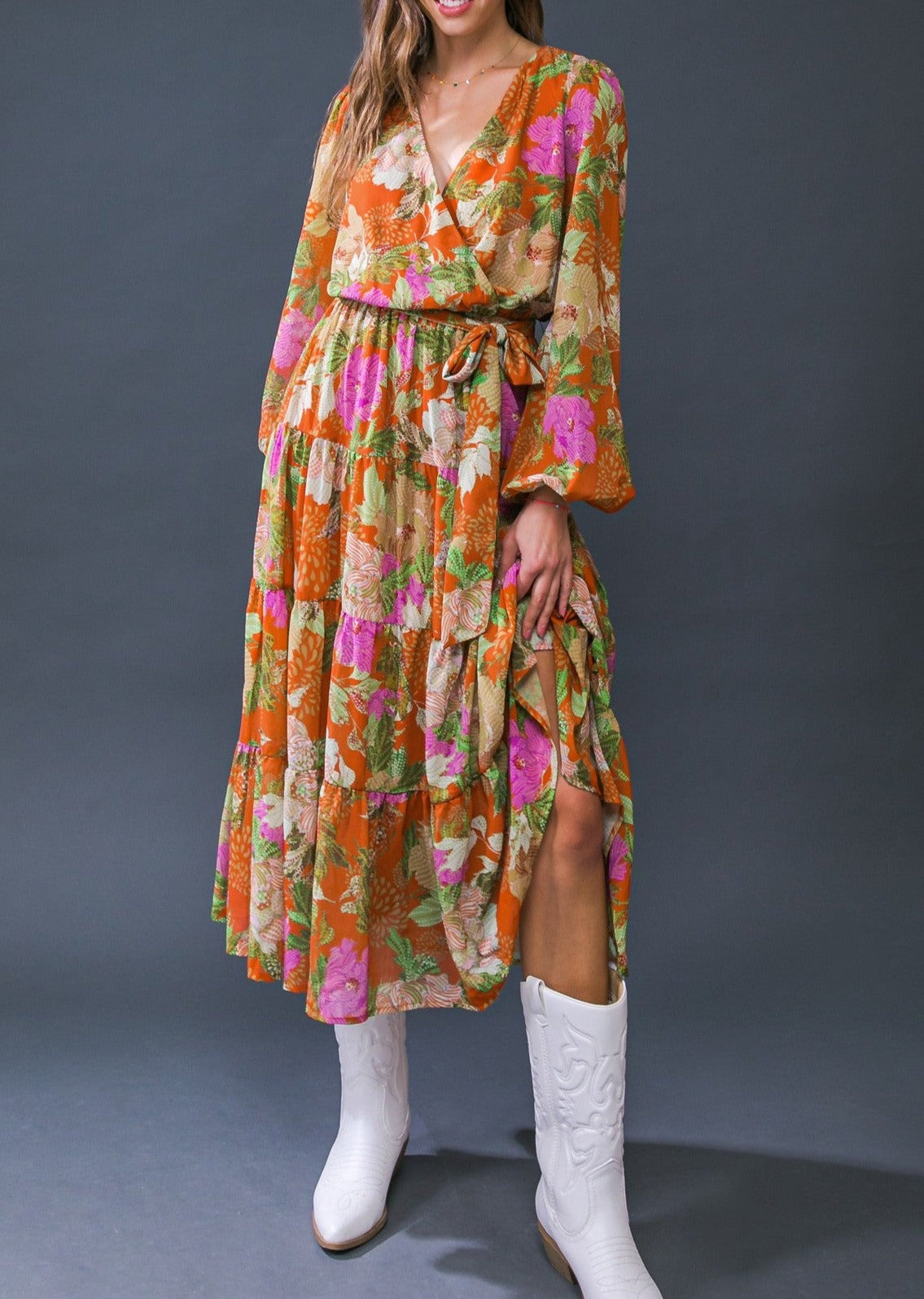 Fall Floral Midi Dress