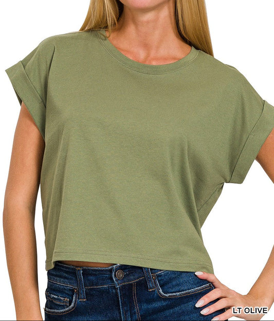 Cotton Folded Sleeve Top