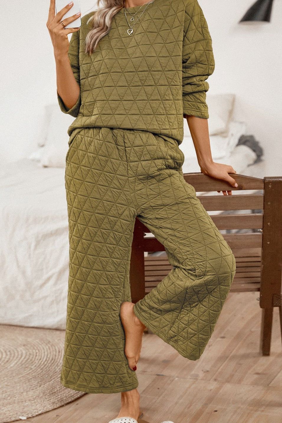 Olive Quilted Two Piece Set - Brazos Avenue Market 
