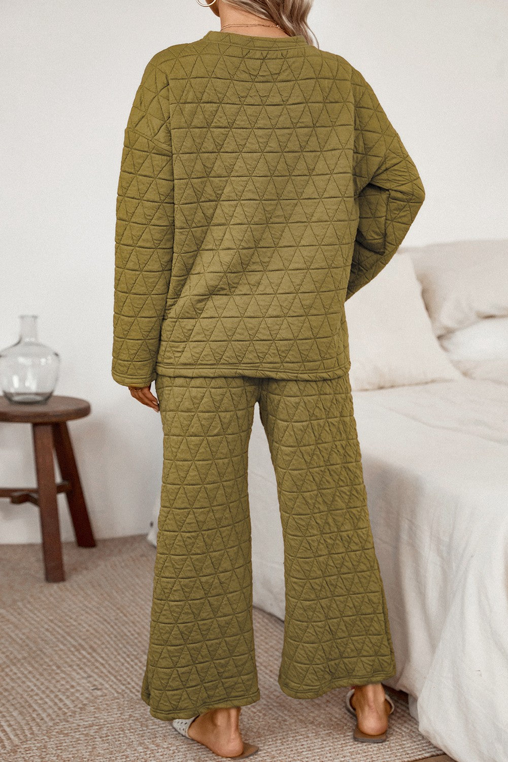 Olive Quilted Two Piece Set - Brazos Avenue Market 
