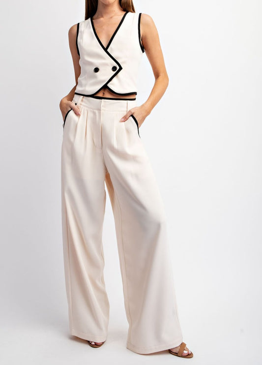 Ivory Trouser Pants with Black Contrast - Brazos Avenue Market 