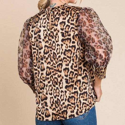 Leopard Print Peasant Sleeves Top