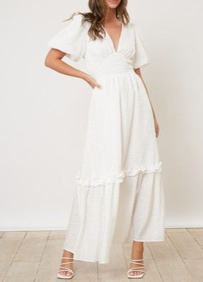 White Crinkle Woven Maxi Dress - Brazos Avenue Market 