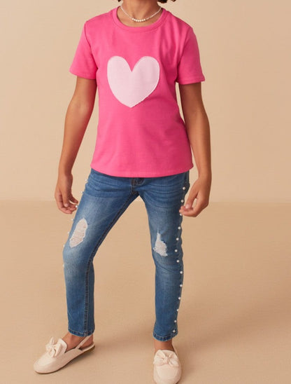 Girls Heart Patch Contrast T Shirt!