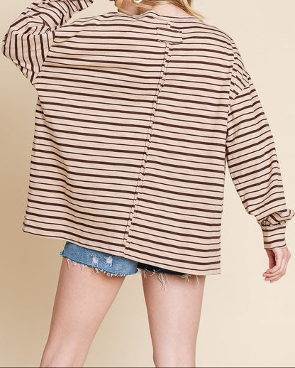 Striped Oversized Bubble Sleeve Top