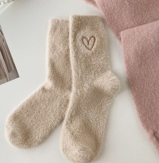 Heart Embroidery Cozy Socks