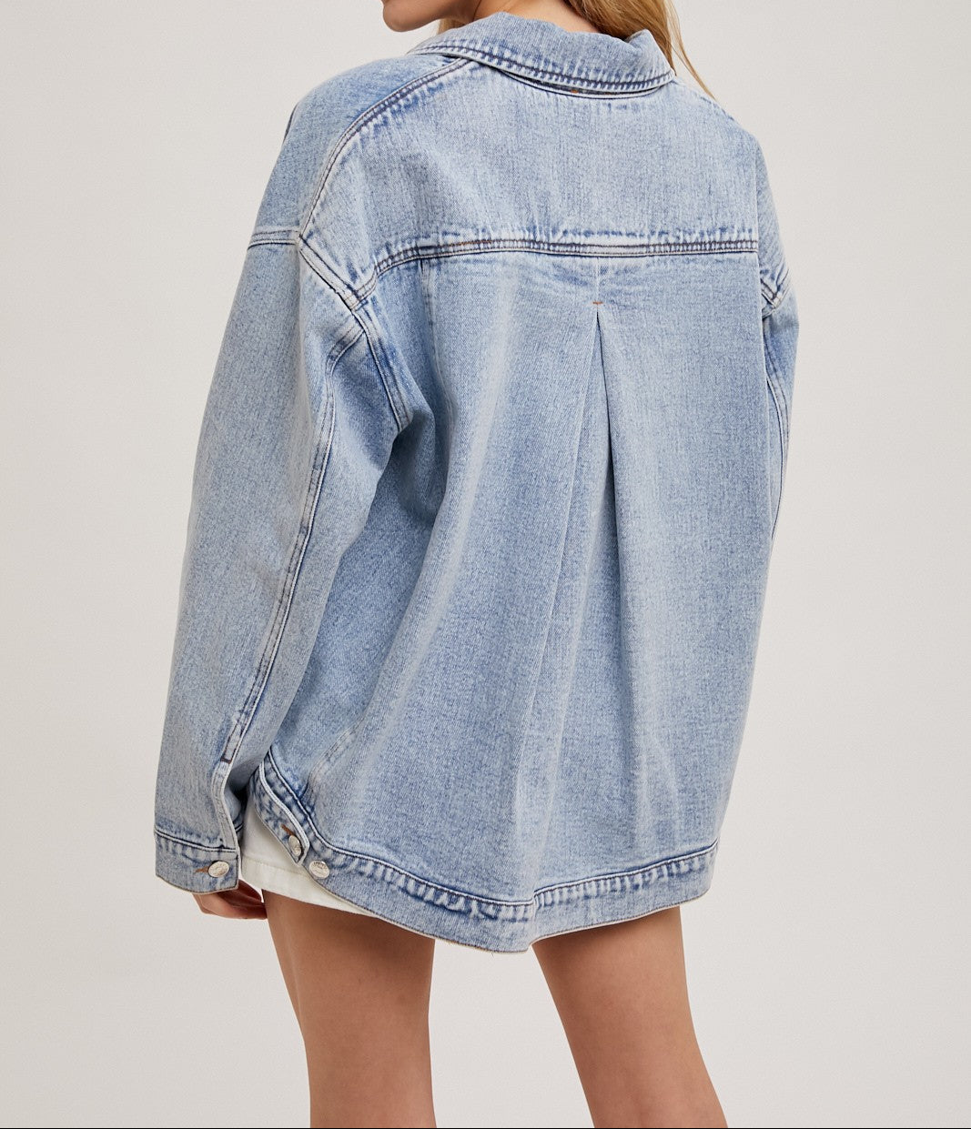 Denim Button Down Oversized Jacket - Brazos Avenue Market 