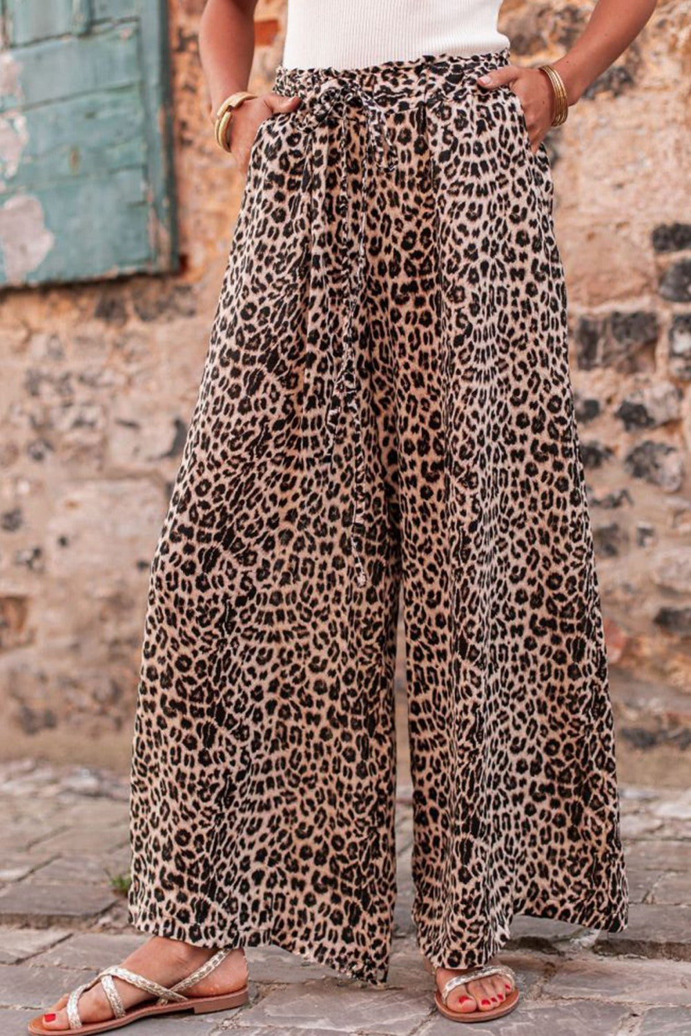 Boho Leopard Wide Leg Pants - Brazos Avenue Market 