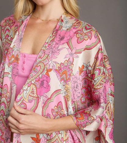 Pink Printed Kimono - Brazos Avenue Market 