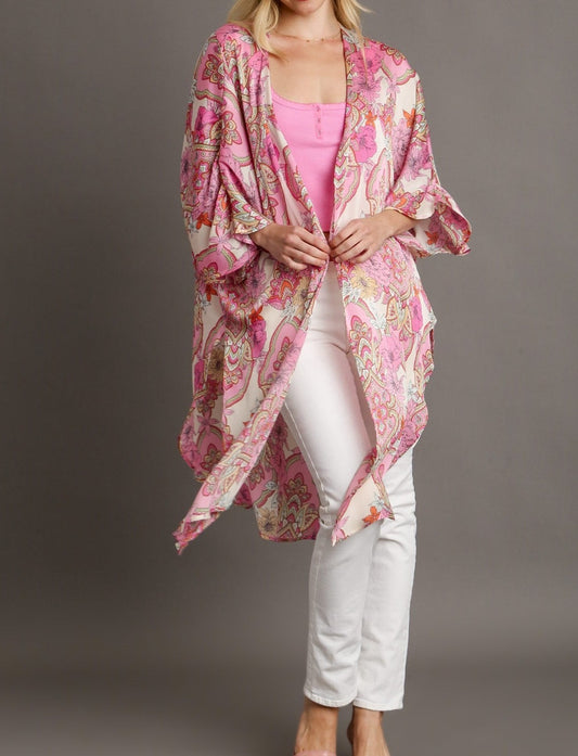Pink Printed Kimono