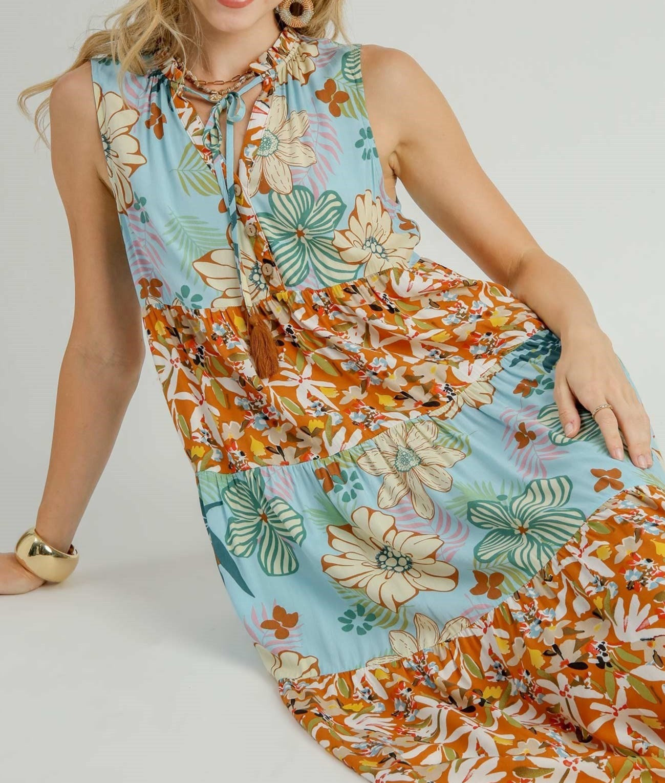 Floral Mix Print Midi Dress - Brazos Avenue Market 