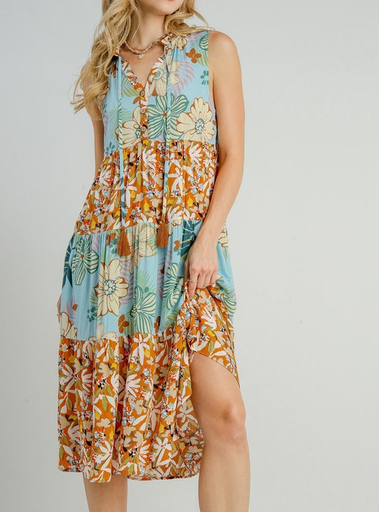 Floral Mix Print Midi Dress