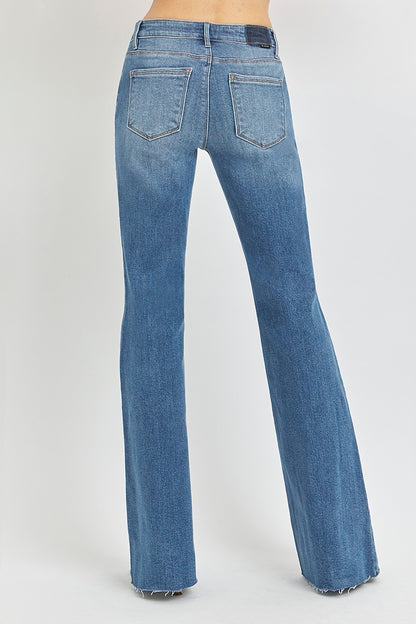 Risen Mid Rise Flare Raw Cut Hem Jeans - Brazos Avenue Market 
