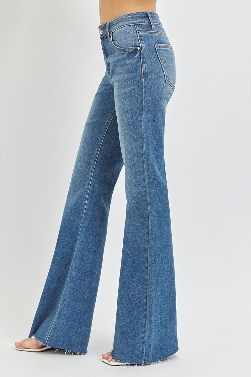 Risen Mid Rise Flare Raw Cut Hem Jeans - Brazos Avenue Market 