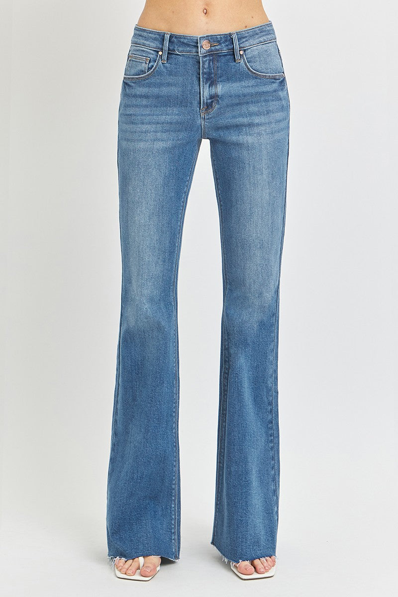 Risen Mid Rise Flare Raw Cut Hem Jeans - Brazos Avenue Market 