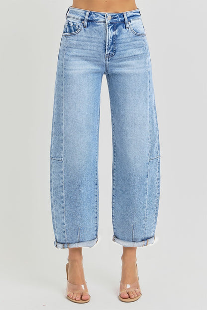 Risen High Rise Barrel Cuffed Jeans - Brazos Avenue Market 