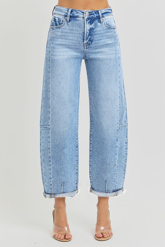 Risen High Rise Barrel Cuffed Jeans - Brazos Avenue Market 