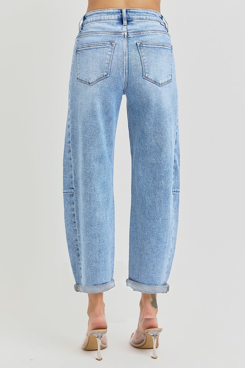 Risen High Rise Barrel Cuffed Jeans - Brazos Avenue Market 