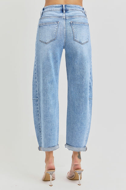 Risen High Rise Barrel Cuffed Jeans - Brazos Avenue Market 