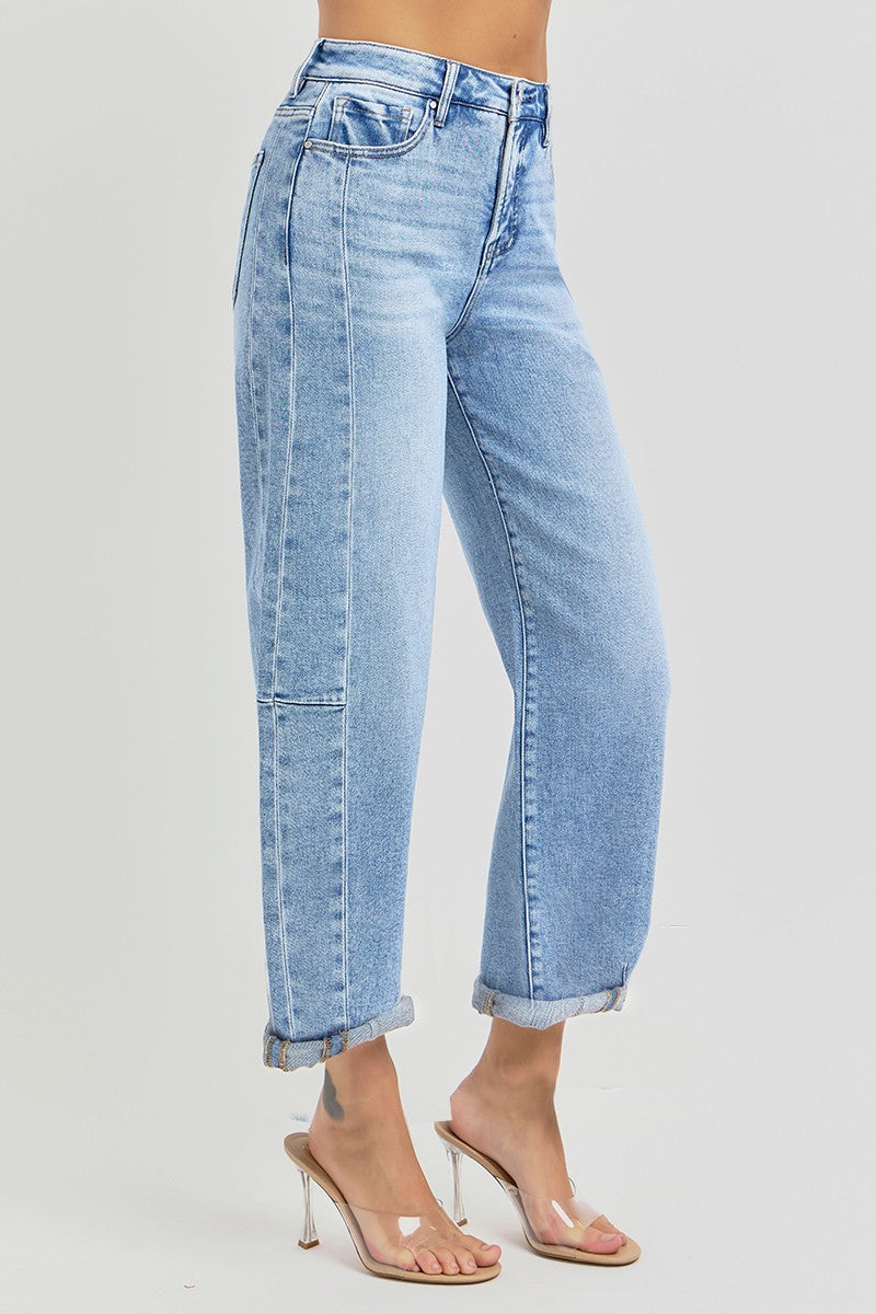 Risen High Rise Barrel Cuffed Jeans - Brazos Avenue Market 