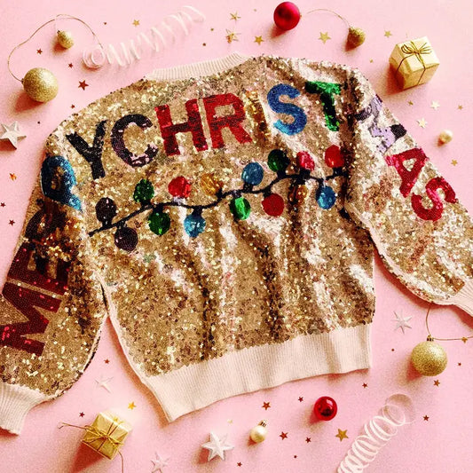 Ready For the Holiday All Around Rainbow Sequin Sweater