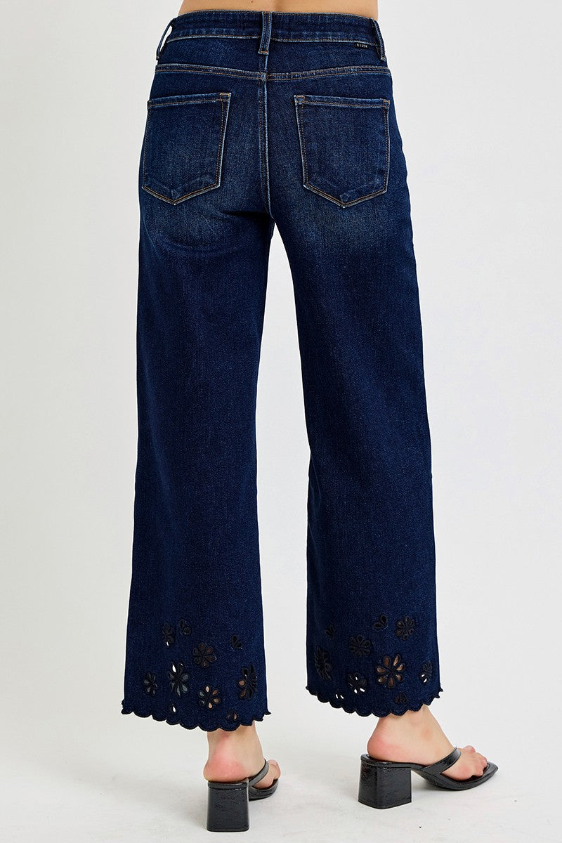 High Rise Crop Wide Cut Out Detail Jeans - Brazos Avenue Market 