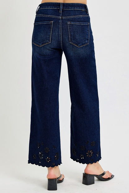 High Rise Crop Wide Cut Out Detail Jeans - Brazos Avenue Market 