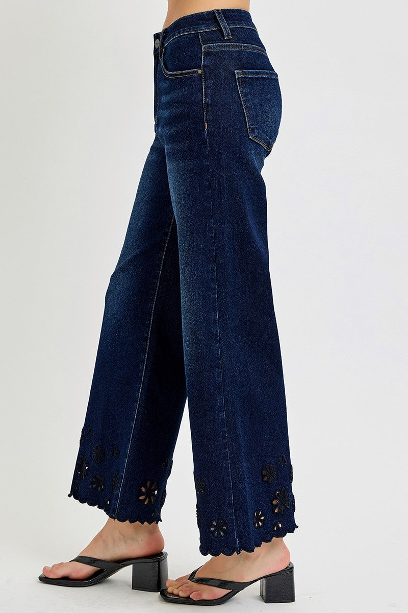 High Rise Crop Wide Cut Out Detail Jeans - Brazos Avenue Market 