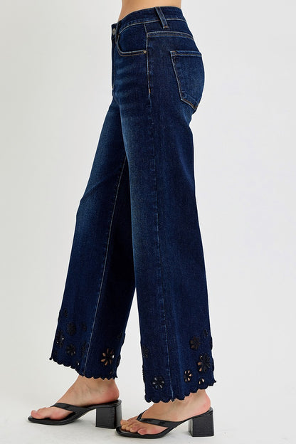 High Rise Crop Wide Cut Out Detail Jeans - Brazos Avenue Market 