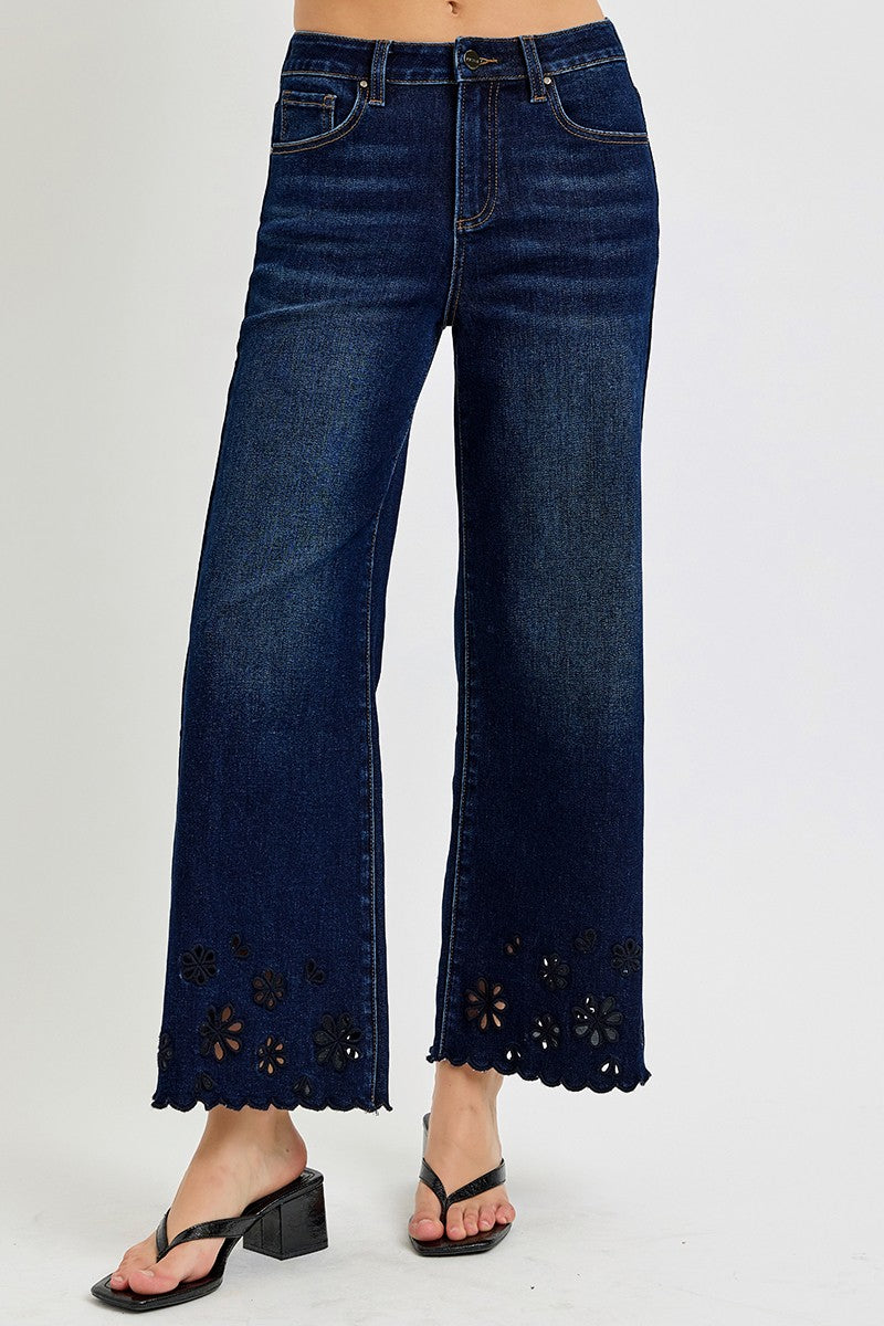 High Rise Crop Wide Cut Out Detail Jeans - Brazos Avenue Market 