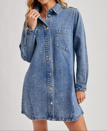Denim Button Down Shirt Dress - Brazos Avenue Market 