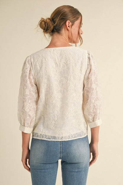 Lace 3/4 Bubble Sleeves Top - Brazos Avenue Market 