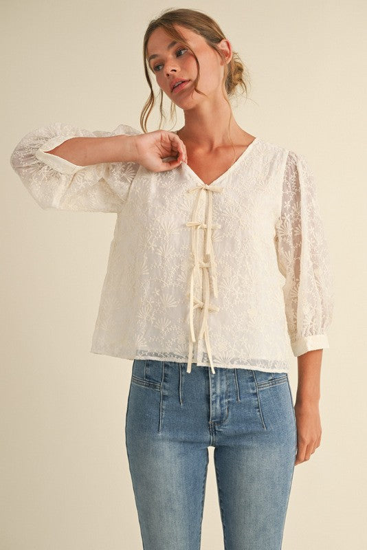 Lace 3/4 Bubble Sleeves Top - Brazos Avenue Market 