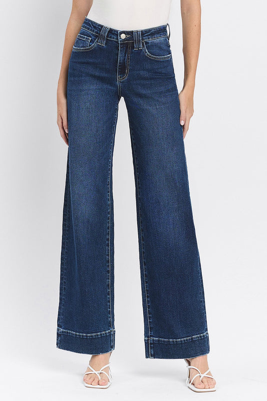 High Rise Dark Wash Trouser Wide Jeans - Brazos Avenue Market 
