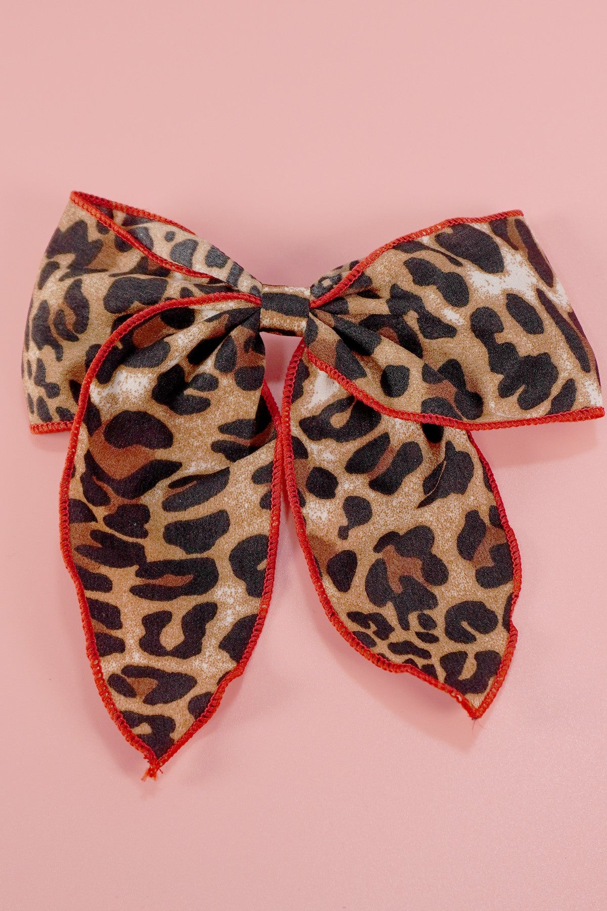 Animal Leopard Red Trim Bow Hair Clip - Brazos Avenue Market 